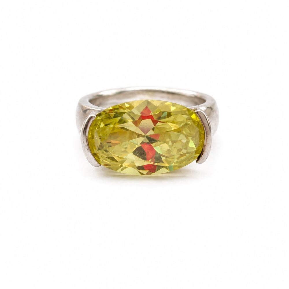 Sterling Silver Man Made Lemon Quartz Rings Set Size 7 & 7.5 Yellow Silver Pair - Picture 3 of 14